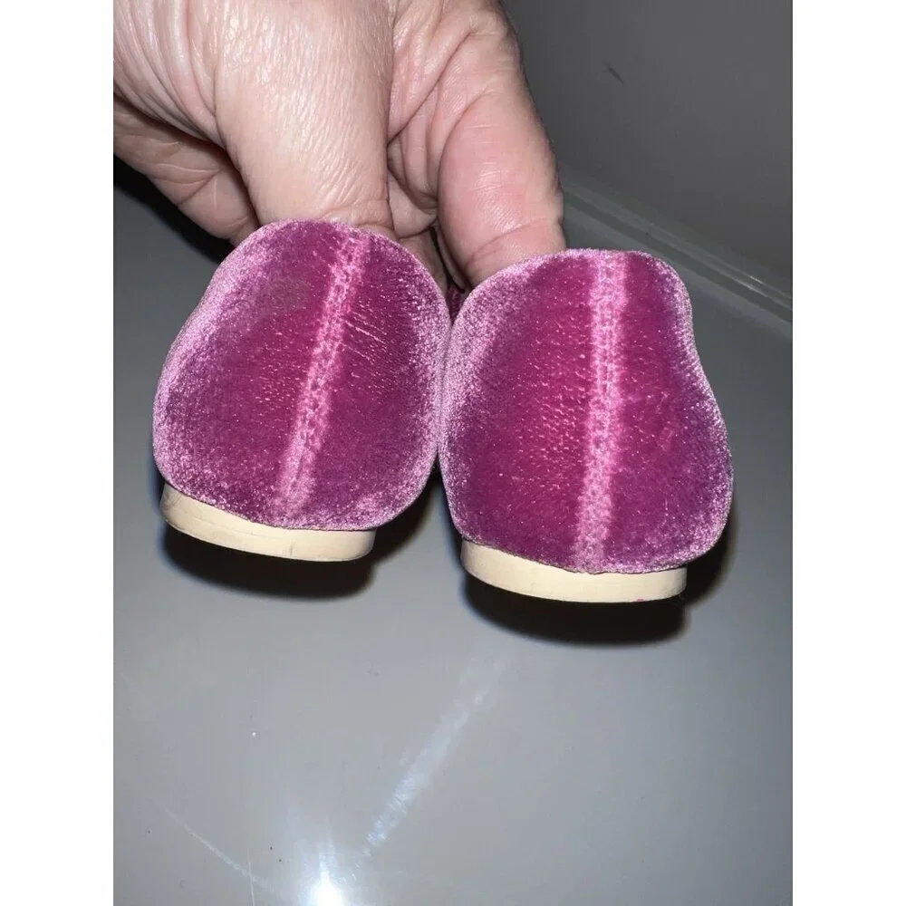 JANIE AND JACK Pink Velvet Bow Flat Ballerina Shoes Sz 8